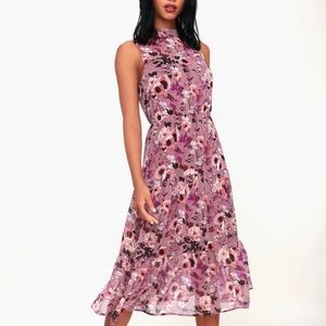 In My Dreams Mauve Floral Print Midi Dress Lulus